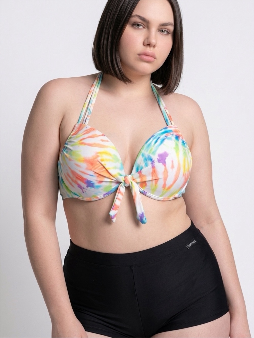 California Waves Multicolor Tie-Dye Halter Bikini Top